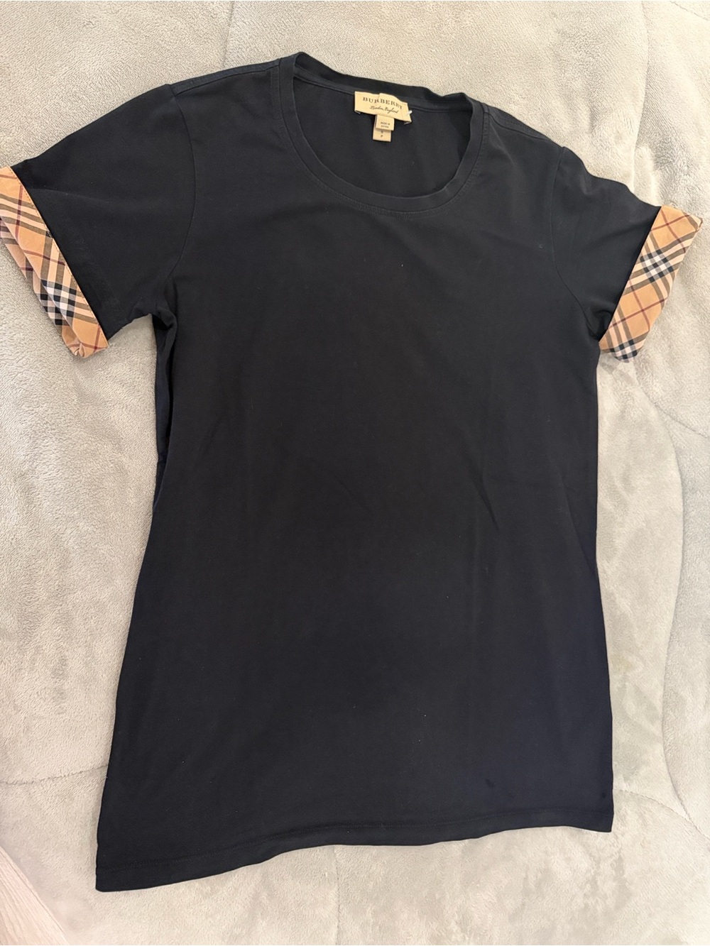 Burberry Black Crew Neck Tee with Branded Neck Label top shirt